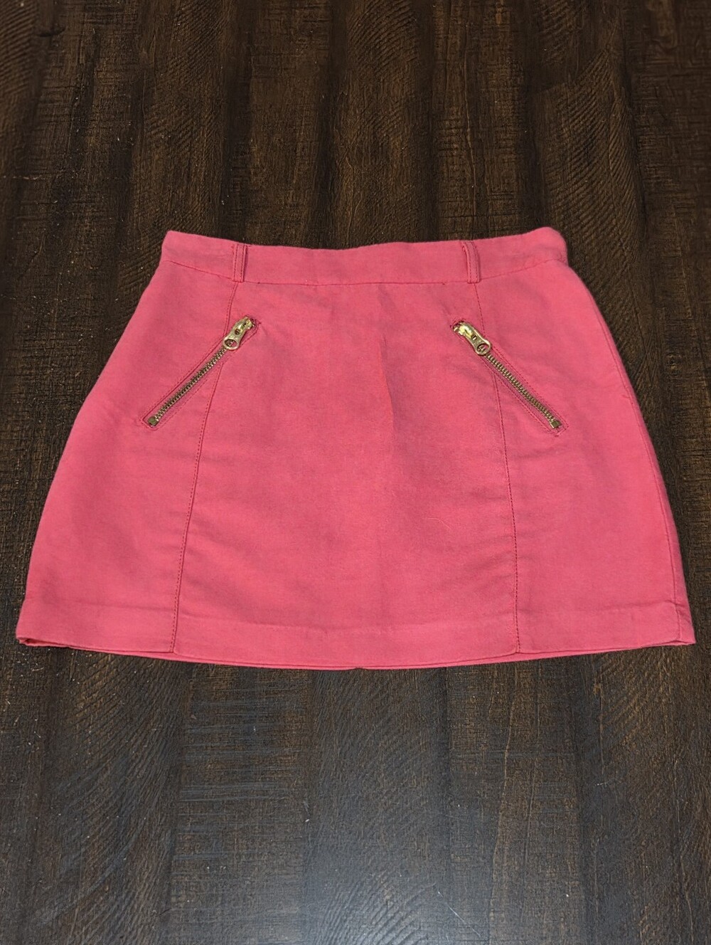 H&M Hot Pink Faux Suede Mini Skirt with Gold Zippers